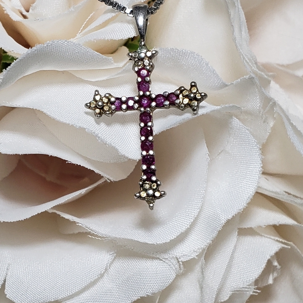 Ruby Cross Sterling Silver Stamped 925 Pendant - image 6